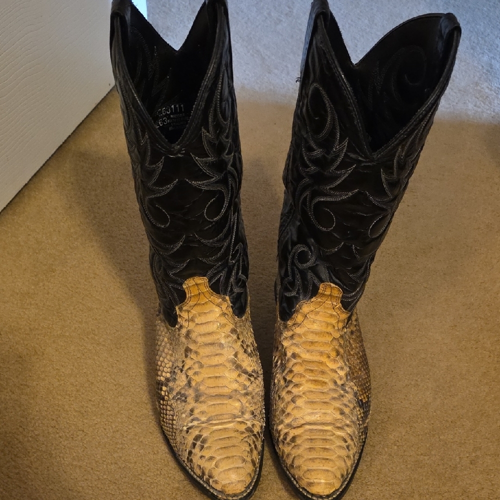 Acme Vintage Python Snack Skin Cowboy Boots 9EW Black Brown - Picture 2 of 10